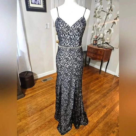 Sequin Hearts Dresses & Skirts - Sequins heart black lace and silver gown